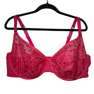 Cacique Bra Seriously Sexy Pink Sheer Full Coverage 46DD/E Metallic Polka Dot